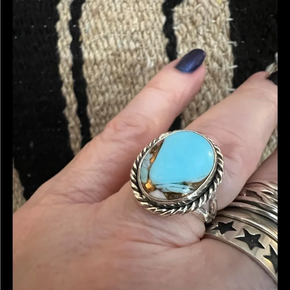 ❤️ Cotton Candy Kingman Turquoise 925 Navajo Southwestern Size 6.75 Ring 6.3 Gm